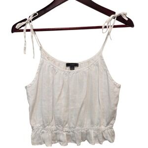 J Crew White Linen Blend Tie Shoulder Ruffle Peplum Tank Top Crop Womens Size S